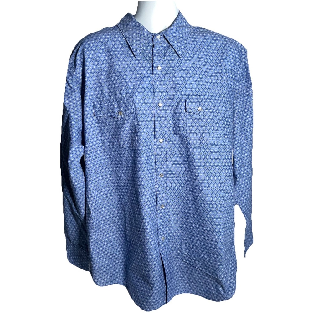 Wrangler Rancher Western Pearl Snap Shirt Mens XXL Blue Cowboy Yellowstone Rodeo